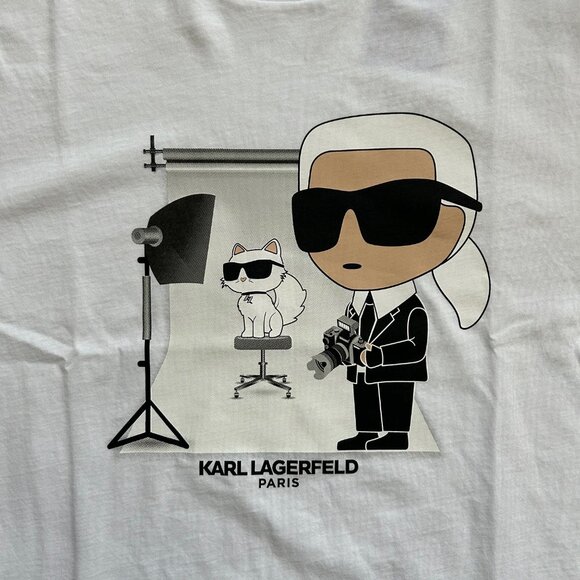 Karl Lagerfeld Paris mens white tshirt cat photoshoot size L large NEW NWT - Picture 2 of 4